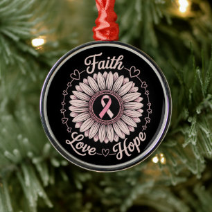 Breast Cancer Awareness Month Faith Hope Cure Metal Tree Decoration