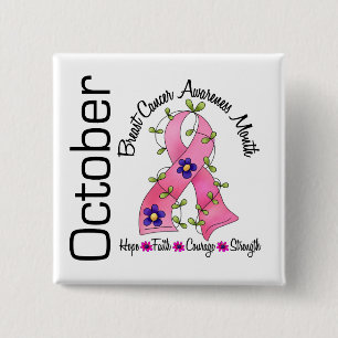 Breast Cancer Awareness Month Flower Ribbon 1 15 Cm Square Badge