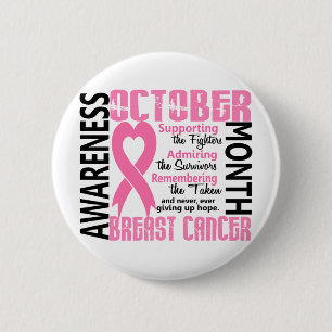 Breast Cancer Awareness Month Heart 1.5 6 Cm Round Badge