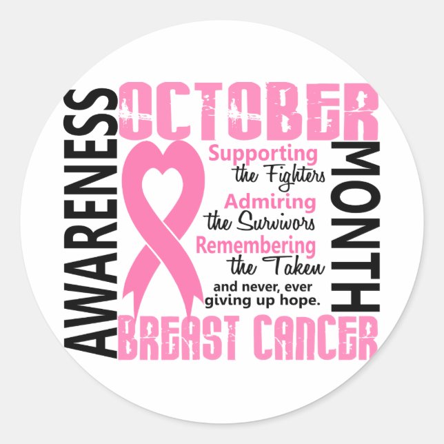Breast Cancer Awareness Month Heart 1.5 Classic Round Sticker (Front)