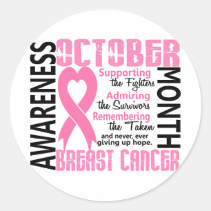 Breast Cancer Awareness Month Heart 1.5 Classic Round Sticker
