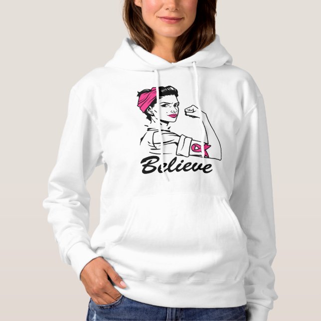 Breast Cancer Awareness Month Women's Believe Pink Hoodie (Front)