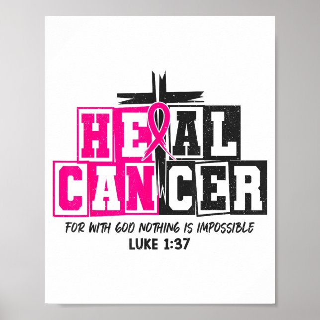 Breast Cancer Awareness Nk Ribbon Heal Cancer Chri Poster (Front)
