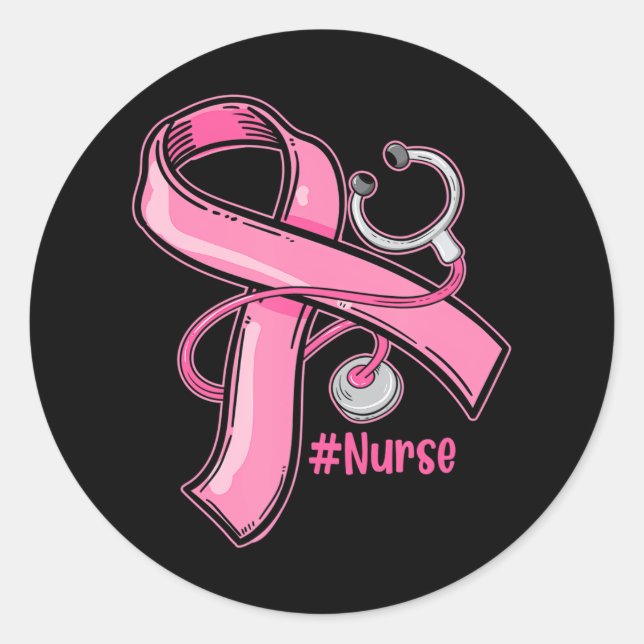 Breast Cancer Awareness Nurse Stethoscope Pink Classic Round Sticker (Front)