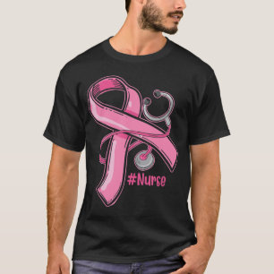 Breast Cancer Awareness Nurse Stethoscope Pink Rib T-Shirt