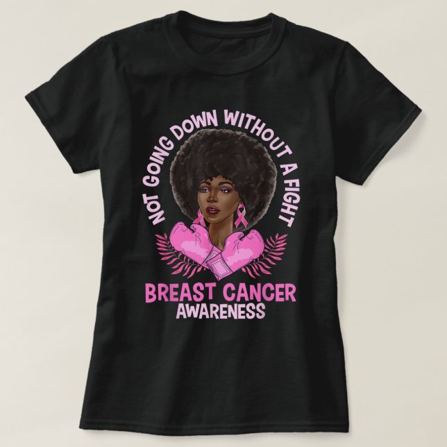 Breast Cancer Awareness Pink African American Afro T-Shirt (Design Front)