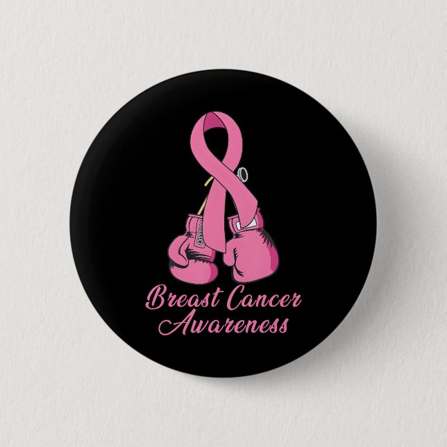 Breast Cancer Awareness Pink Boxing Gloves 6 Cm Round Badge (Front)