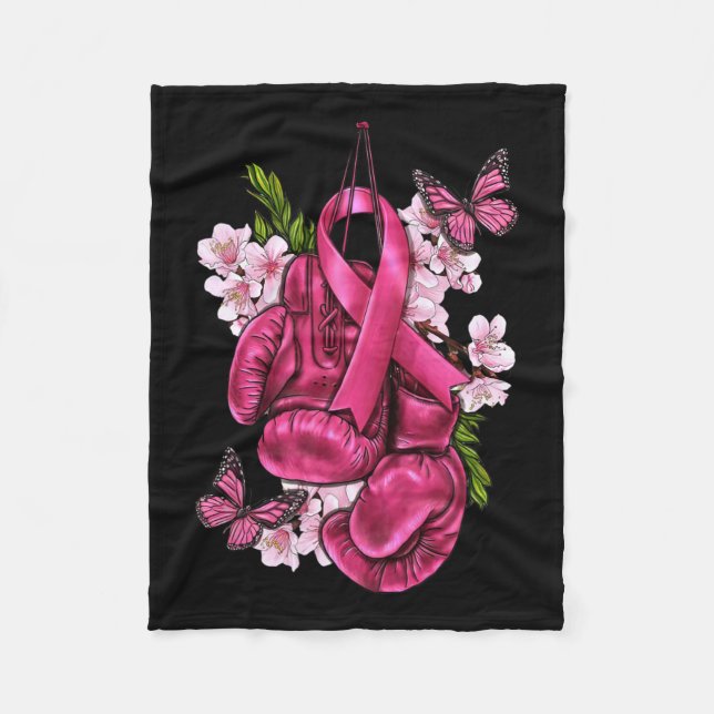 Breast Cancer Awareness Pink Boxing Gloves Pink Ri Fleece Blanket (Front)
