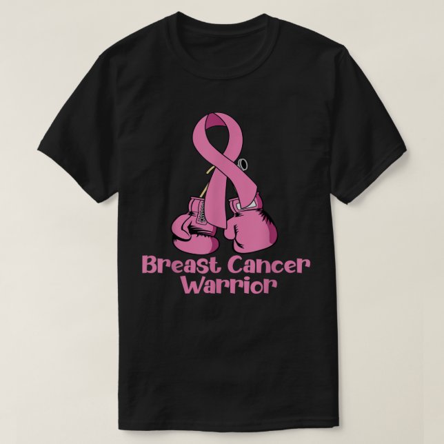 Breast Cancer Awareness Pink Boxing Gloves Warrior T-Shirt (Design Front)