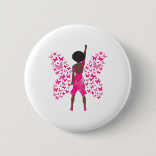 Breast Cancer Awareness Pink Butterflies African A 6 Cm Round Badge