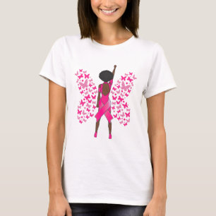 Breast Cancer Awareness Pink Butterflies African A T-Shirt