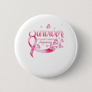 Breast Cancer Awareness Pink Butterflies Ribbon 6 Cm Round Badge