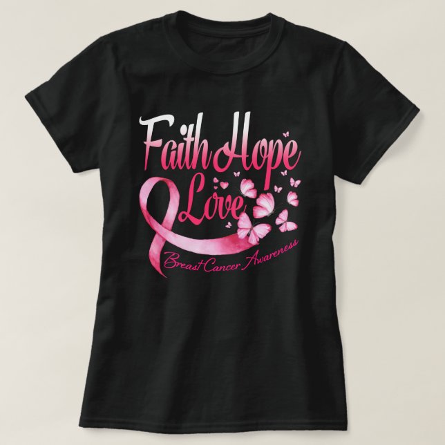 Breast Cancer Awareness Pink Butterflies Ribbon Fa T-Shirt (Design Front)