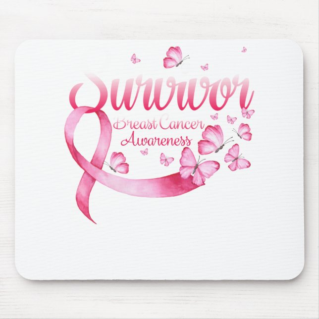 Breast Cancer Awareness Pink Butterflies Ribbon Mouse Mat (Front)