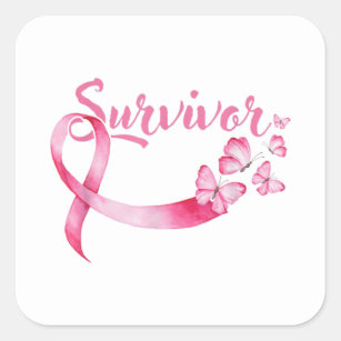 Breast Cancer Awareness Pink Butterflies Ribbon Square Sticker