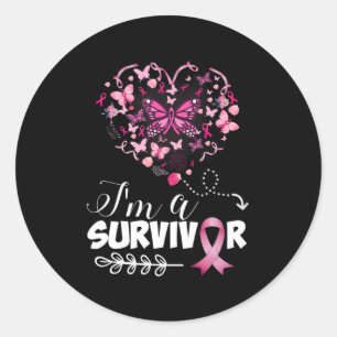 Breast Cancer Awareness Pink Butterfly Heart I'm A Classic Round Sticker