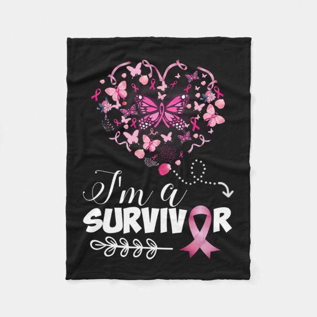 Breast Cancer Awareness Pink Butterfly Heart I'm A Fleece Blanket (Front)