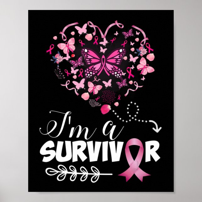 Breast Cancer Awareness Pink Butterfly Heart I'm A Poster (Front)