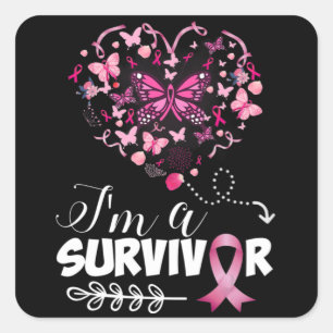 Breast Cancer Awareness Pink Butterfly Heart I'm A Square Sticker