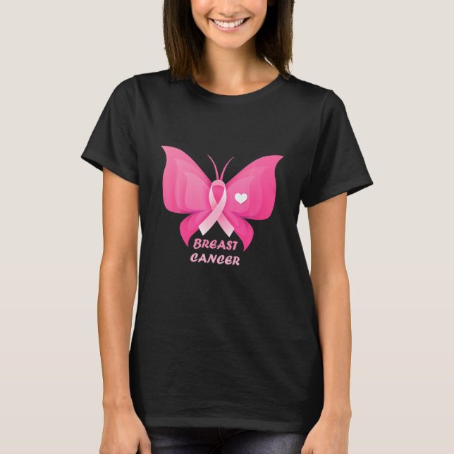 Breast Cancer Awareness Pink Butterfly Ribbon T-Shirt (Front)