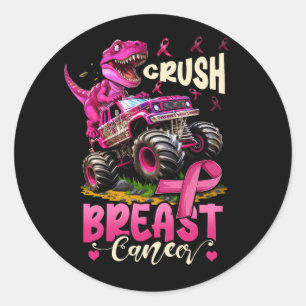 Breast Cancer Awareness Pink Dinosaur Riding Monst Classic Round Sticker
