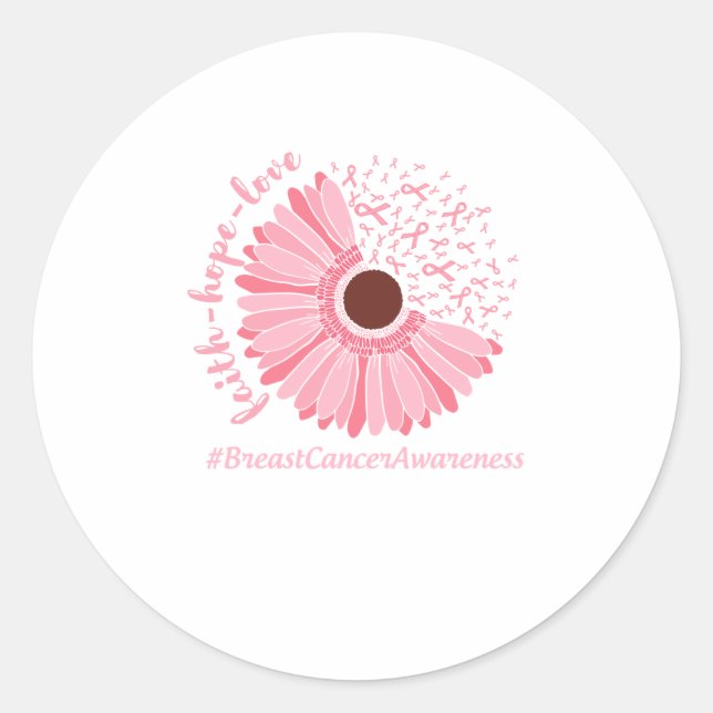 Breast Cancer Awareness Pink Flower Classic Round Sticker (Front)