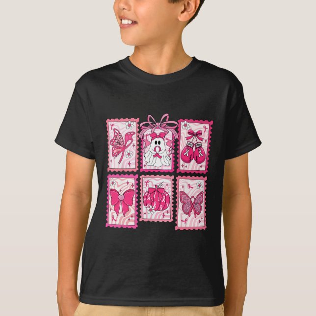 Breast Cancer Awareness Pink Ghost Bow Coquette Wo T-Shirt (Front)