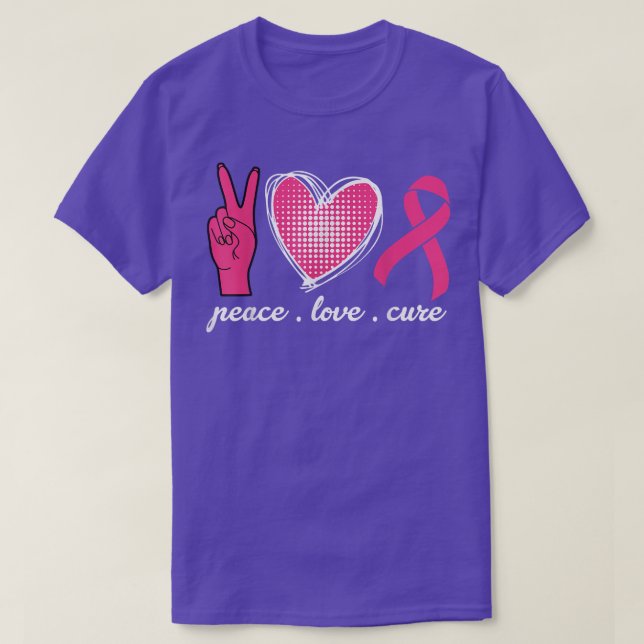 Breast Cancer Awareness Pink Peace Love Cure Faith T-Shirt (Design Front)
