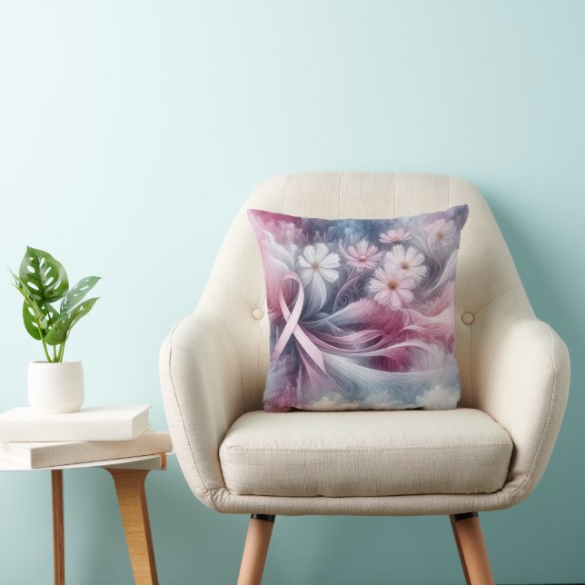 Breast Cancer Awareness Pink Ribbon Abstract Cushion (Chair)