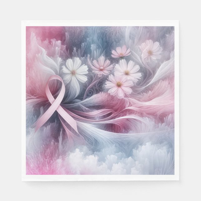 Breast Cancer Awareness Pink Ribbon Abstract Napkin (Front)