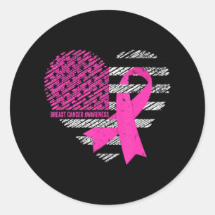 Breast Cancer Awareness Pink Ribbon American Flag Classic Round Sticker