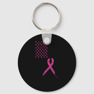 Breast Cancer Awareness Pink Ribbon American Flag Key Ring