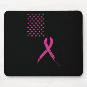 Breast Cancer Awareness Pink Ribbon American Flag  Mouse Mat