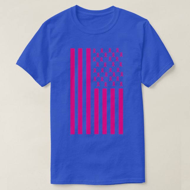 Breast Cancer Awareness Pink Ribbon American Flag  T-Shirt (Design Front)