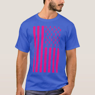 Breast Cancer Awareness Pink Ribbon American Flag  T-Shirt