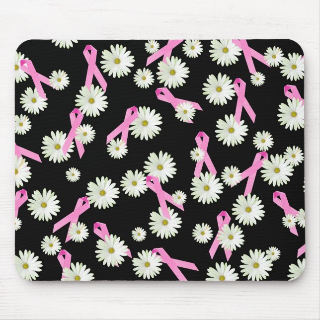 Breast cancer awareness pink ribbon and daisy mouse mat (Front)