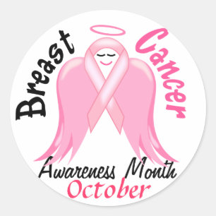 Breast Cancer Awareness - Pink Ribbon Angel Classic Round Sticker