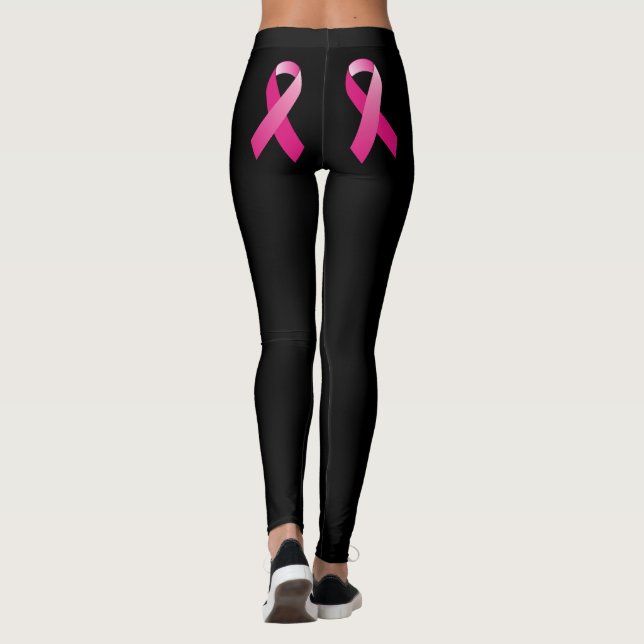 Breast Cancer Awareness Pink Ribbon Black Leggings (Back)