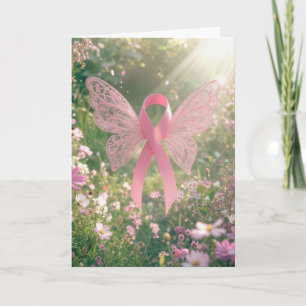 Breast Cancer Awareness Pink Ribbon Butterfly Card