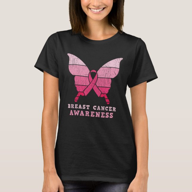 Breast Cancer Awareness Pink Ribbon Butterfly Gift T-Shirt (Front)