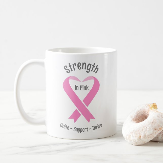 Breast Cancer Awareness Pink Ribbon Coffee Mug (With Donut)