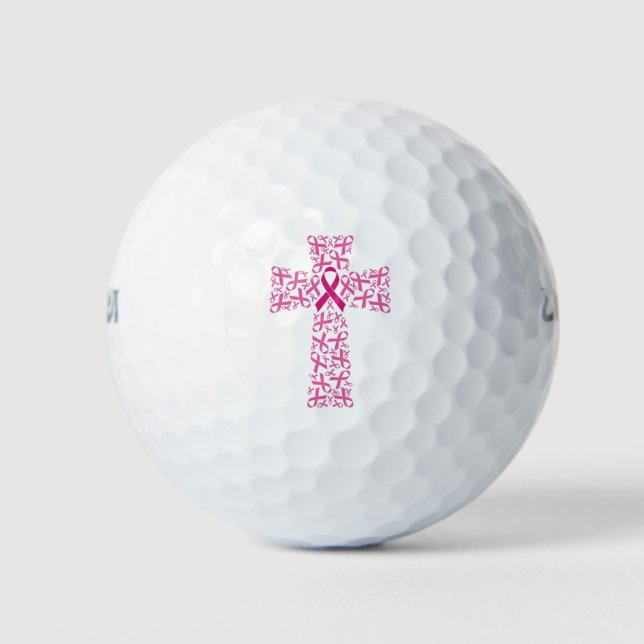 Breast Cancer Awareness Pink Ribbon Cross  Golf Balls (Front)