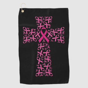 Breast Cancer Awareness Pink Ribbon Cross  Golf Towel