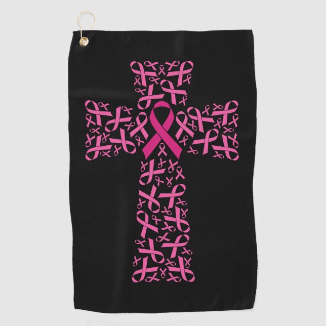 Breast Cancer Awareness Pink Ribbon Cross  Golf Towel (Front)