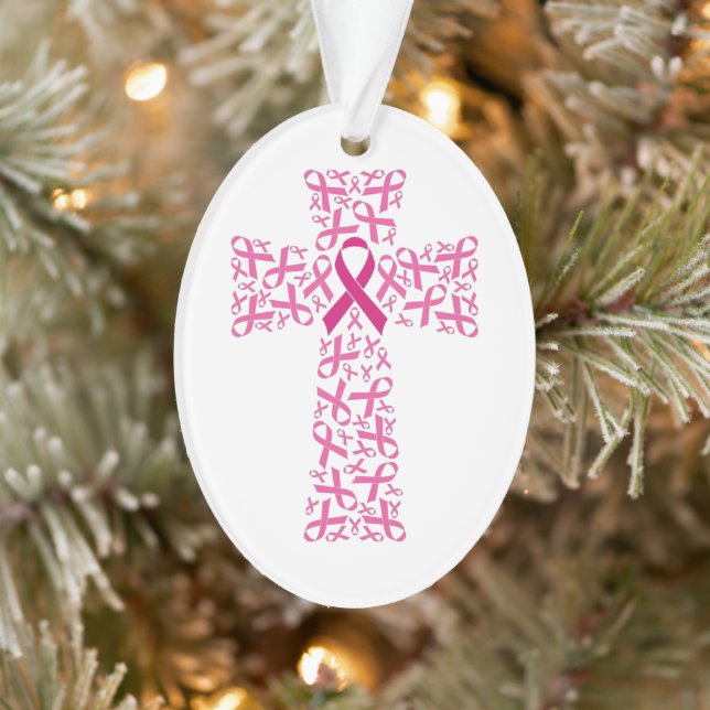 Breast Cancer Awareness Pink Ribbon Cross  Ornament (Tree)