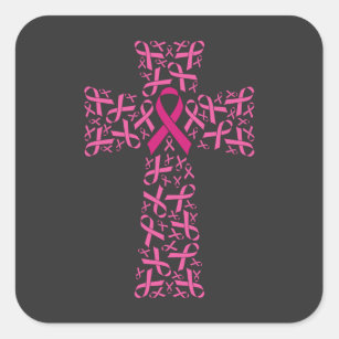 Breast Cancer Awareness Pink Ribbon Cross  Square Sticker