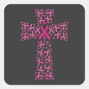 Breast Cancer Awareness Pink Ribbon Cross  Square Sticker
