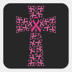 Breast Cancer Awareness Pink Ribbon Cross Square Sticker