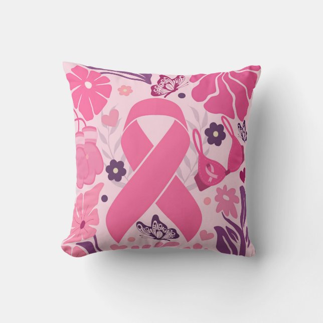 Breast Cancer Awareness Pink Ribbon Fighter Cushion (Front)