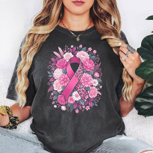 Breast Cancer Awareness Pink Ribbon Floral T-Shirt